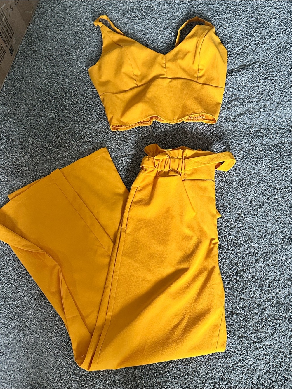 chic Mustard Yellow High-Waist Wide-Leg Pants with Paperbag Waist